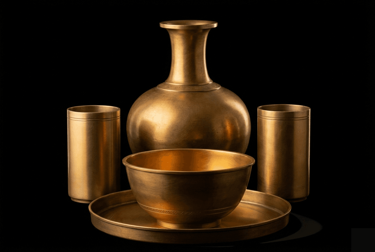 The Table Set · All Four Pieces · Brass. Cast Brass. Shilpa Shastra certified.